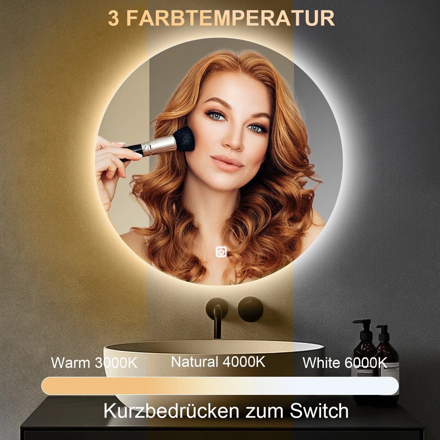 AuraGlow LED Round Bathroom Mirror