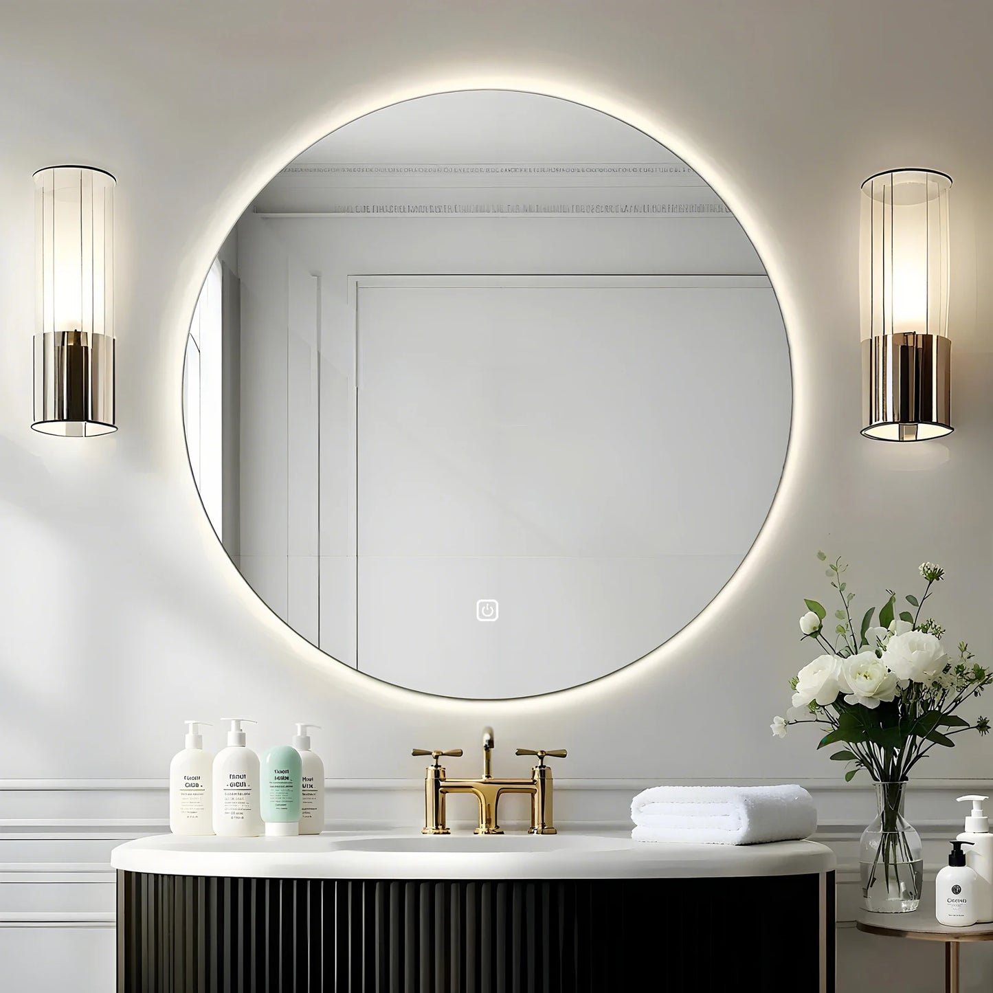 AuraGlow LED Round Bathroom Mirror