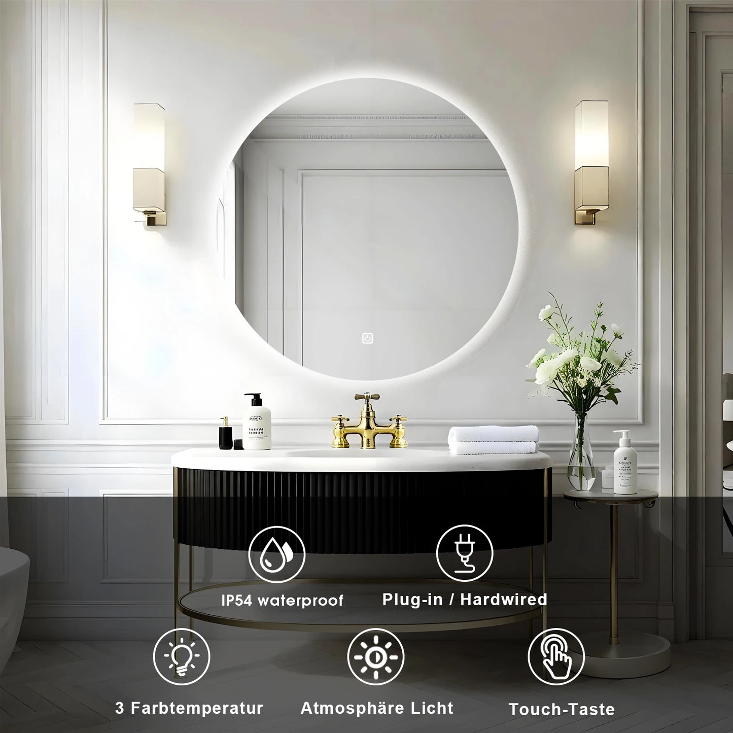 AuraGlow LED Round Bathroom Mirror
