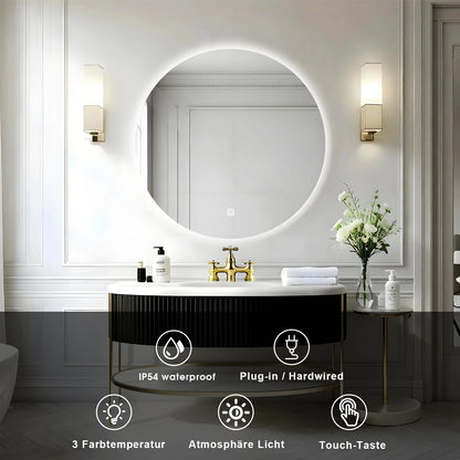 AuraGlow LED Round Bathroom Mirror